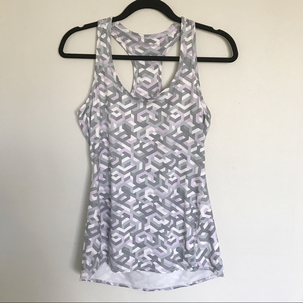Athleta Gray/Purple Chain Print Chi Active Tank Sm